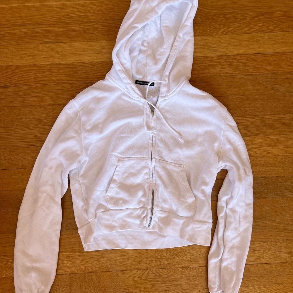 Brandy Melville cropped white Crystal hoodie
